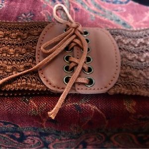 Wide Soft Lace Up Knit Belt in Black or Brown with Bronze grommets